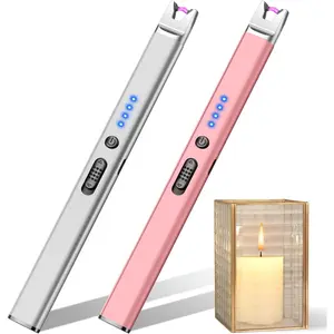 Candle Lighter Electric USB Rechargeable Plasma Arc Lighter with Safety Lock, Windproof Flameless Long Lighters for Candle, Grill, BBQ, Camping, Gas Stoves (Silver, Rose Gold)