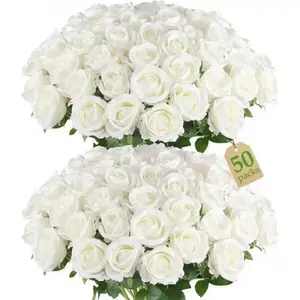50 Rose Artificial Flowers, Velvet Silk Roses for Decoration, DIY Wedding Centerpiece, Proposal Bridal Bouquet, Home Floral Decor, Decorative Flowers