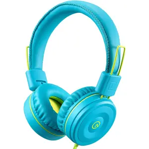 Headphones K22 Foldable Stereo -Free 5ft Long Cord 3.5mm Jack Plug in Wired -Ear Headset for iPad/ Kindle Fire/Boys/Girls/Laptop/School/Tablet (Teal/Lime)