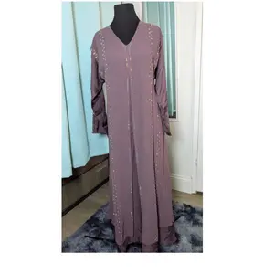 Luxury Dubai Abaya with Crystal Leaf Design in Teal and White for Elegant Occasions