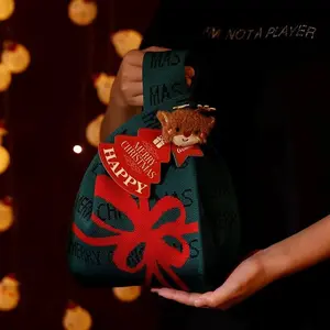 BOTD. Holiday Cheer Bag gift bag for Christmas (bear chain is not included) -Green bag with red Knot