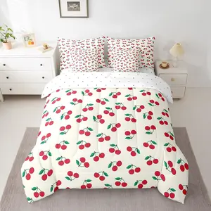 Cherry Bedding Bed Sets,Cute Cherry Fruit 7 Pieces Bedding Set for Boys Girls,Decor Summer Fruit Bed in A Bag,with Comforter,Sheets,Pillowcases