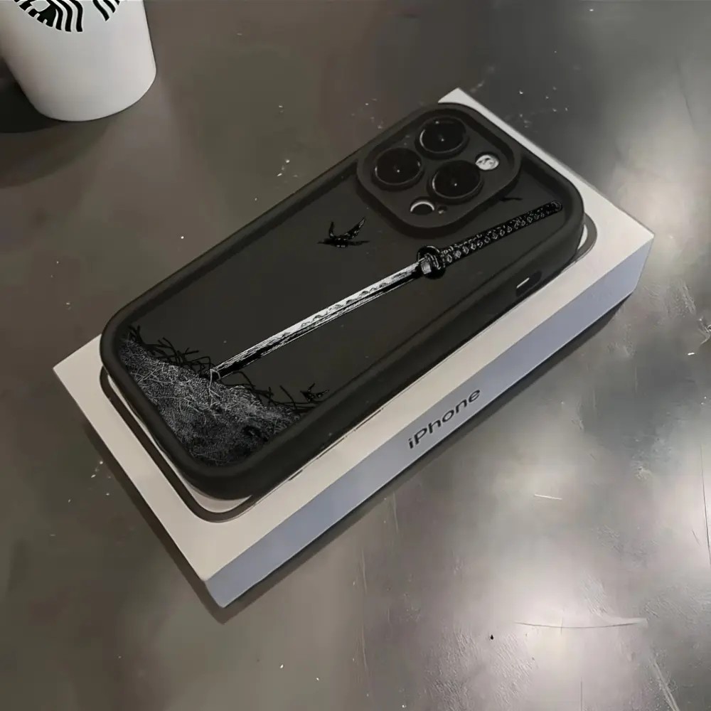 Anime-Themed Phone Case Featuring a Japanese Samurai Sword, Compatible with iPhone Models 17 16, 15, 14, 13, 12, 11 Pro Max, Mini, XR, XS, X, 7, And 35 Plus, Made of Soft TPU for Drop Protection.