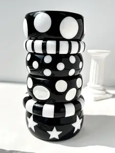 Black White Dot Five-Pointed Star Color-Block Bracelet, Y2K Minimalist Millennial Jewelry, Trendy Casual Women's Accessories