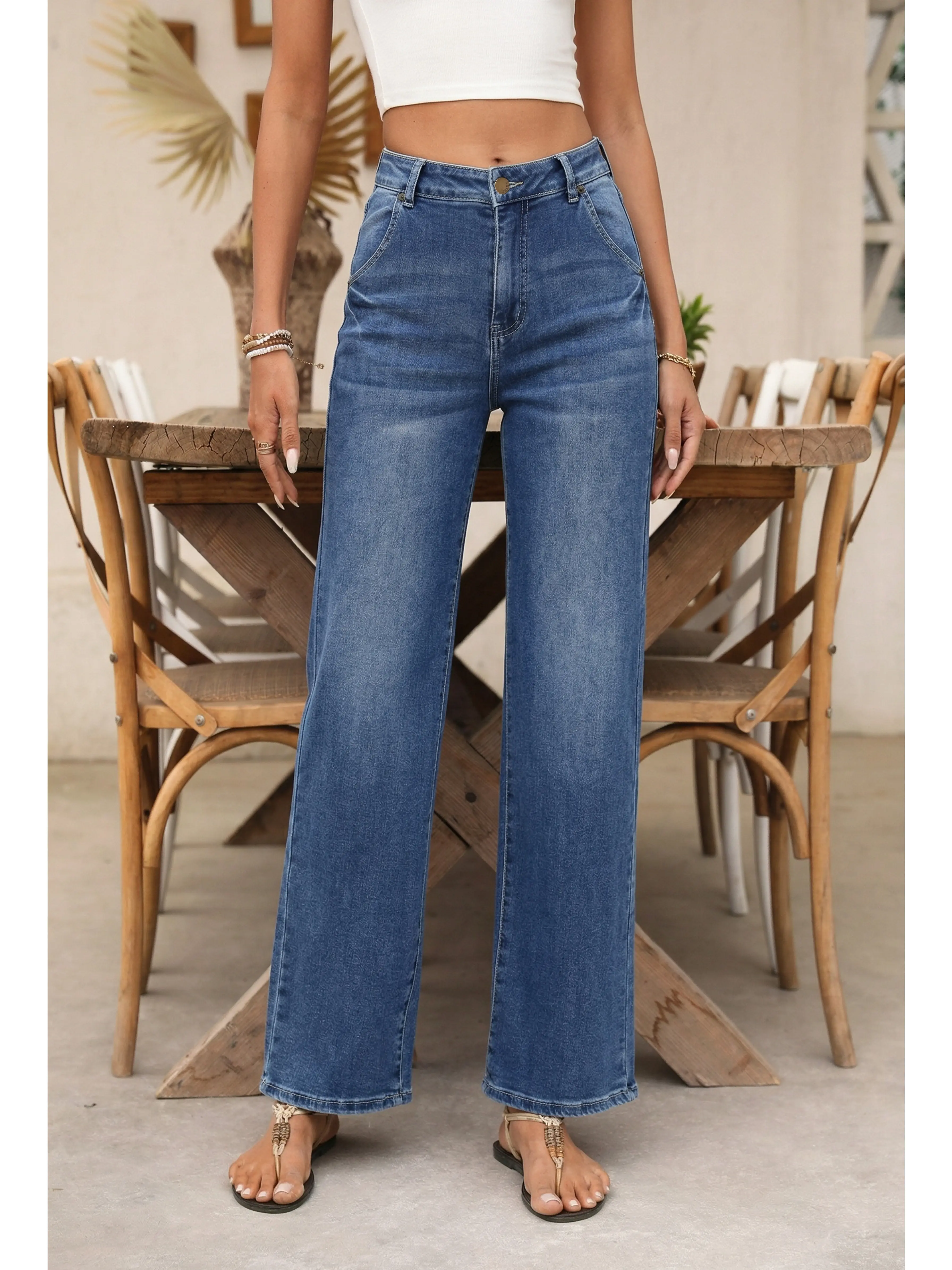 Women's High-Waist Embroidered Bowknot Straight-Leg Jeans - Vintage Washed Stretch Denim, Feminine Comfy Ootd Casual Streetwear Pants with Pockets, Soft, Pink, Bottoms, Straight Fit Jeans, Embellished Jeans