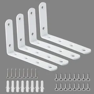 Heavy Duty L Brackets for Shelves, Stainless Steel Floating Shelf Brackets, Corner Brace Angle Bracket for Wood, 5x3 Inch White Wall Shelf Bracket, Pack of 4