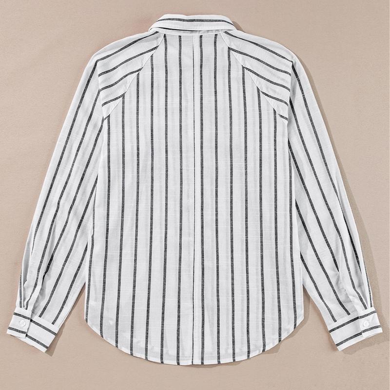 Womens Black Stripe Chest Pocket Buttoned Oversized Shirt Office Casual Outfit