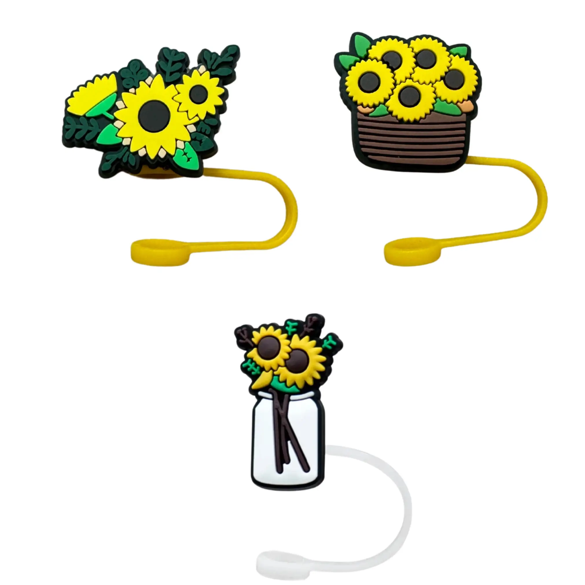 Sunflower Straw Cover - Reusable Silicone Drinkware Accessory for Standard Size Straws - Glass