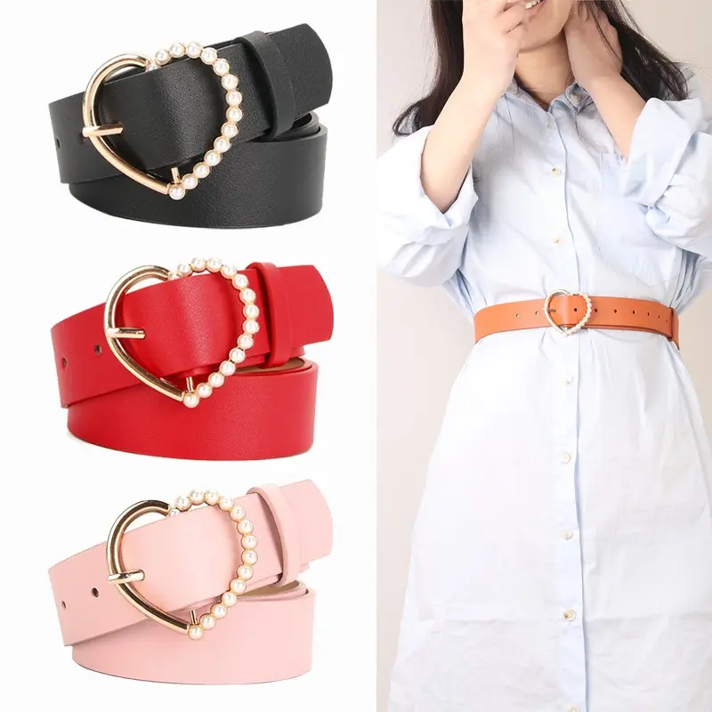 Pearl Heart Buckle Adjustable Fashion Waist Belt, Coquette Feminine Dress Belt, Romantic Statement Accessory, Chic Cute Belt for Dresses Jeans Skirts Trousers, Pearl Embellished Heart Belt, Trendy Preppy Special Occasion Style
