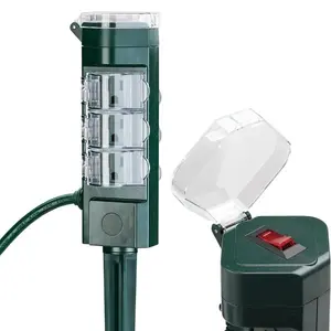 Outdoor Power Strip Yard Stake 6ft Extension Cord,Outside Multiple Plug Outlet with 6 Grounded Outlets,Weatherproof Extension Cord for Halloween/Christmas Decoration Lights,ETL Listed