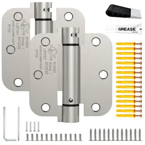 Treasem 3.5" Self Closing Door Hinges Kit, Spring Loaded Hinges with Adjustable Tension, 5/8" radius, Satin Nickel, Accessories Including Door Stopper and 16 Anchors