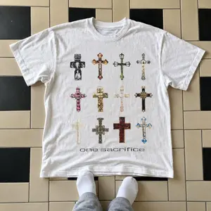 Gildan Men's and Women's T-shirt, One Sacrifice Decorative Cross Graphic Tee, Unisex T-shirt, Gift T-shirt, Y2k Unisex Graphic Tees Gothic Grunge Emo Scene Amity Affliction Style Clothes Menswear Womenswear Streetwear