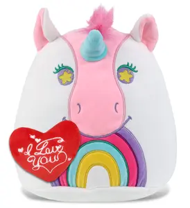 DOLLIBU 10" Snug-Mooshies Unicorn Stuffed Toy - 1 Dollibu Snug-Mooshies Unicorn Plush, 9lx7wx10h in Polyester, Red "I Love You" Heart Message, Valentine's Day Romantic Gift for Kids, Wife