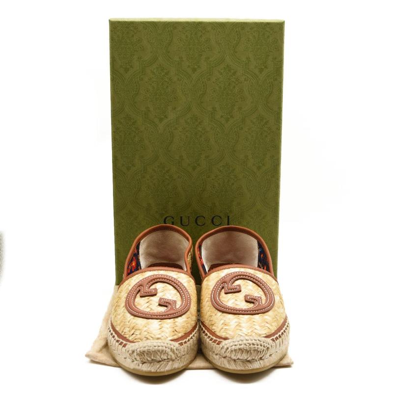 Pre-owned GUCCI Adela GG Raffia Espadrilles US 6.5