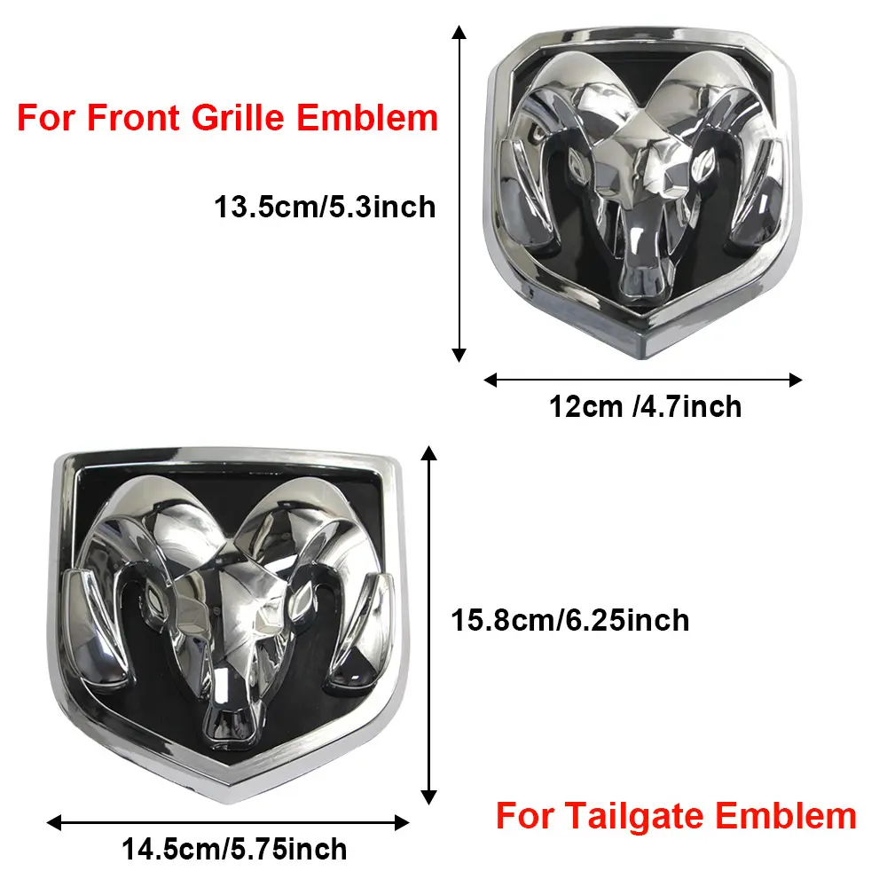RAM front and rear illuminated LED badge set, suitable for 2009-2018 RAM pickup models 1500/2500/3500 front and rear emblems, pickup accessories, emblem set, LED illuminated badge set, LED lights, car decoration