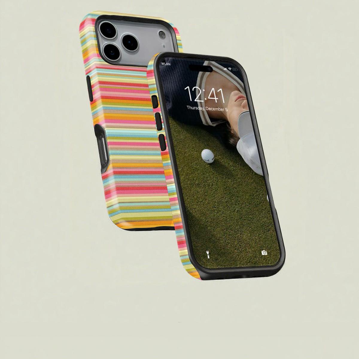 Classical Retro Mixed Color Rainbow Stripe Flower Art Detail Phone Case - 2-in-1 MagSafe Compatible Cover, Sturdy Durable Phone Accessories for iPhone 17/16/15/15 Plus/14/13/12/11 Pro Max/Pro, Unisex Birthday Gift