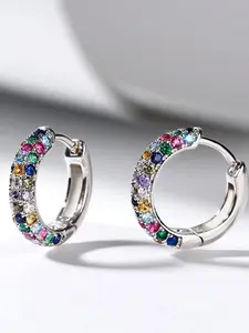 1 Pair Colorful Rhinestone Decorated Hoop Earrings, Fashion Elegant Women's Earrings For Party, Daily Clothing Decor, High Quality Earrings