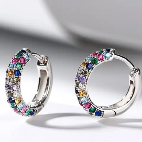 1 Pair Colorful Rhinestone Decorated Bling Hoop Earrings, Fashion Elegant Women's Earrings For Party, Daily Clothing Decor, High Quality Earrings, Fashionable Earrings, Trendy Jewelry, Stylish Jewelry