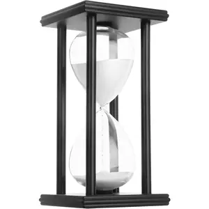 Hourglass Sand Timer,Black Wooden 30/45/60 Minute Sandglass Timer for Home,Desktop,Classroom Kitchen Restaurant Office Living Room Decor (30 Min, White Sand)