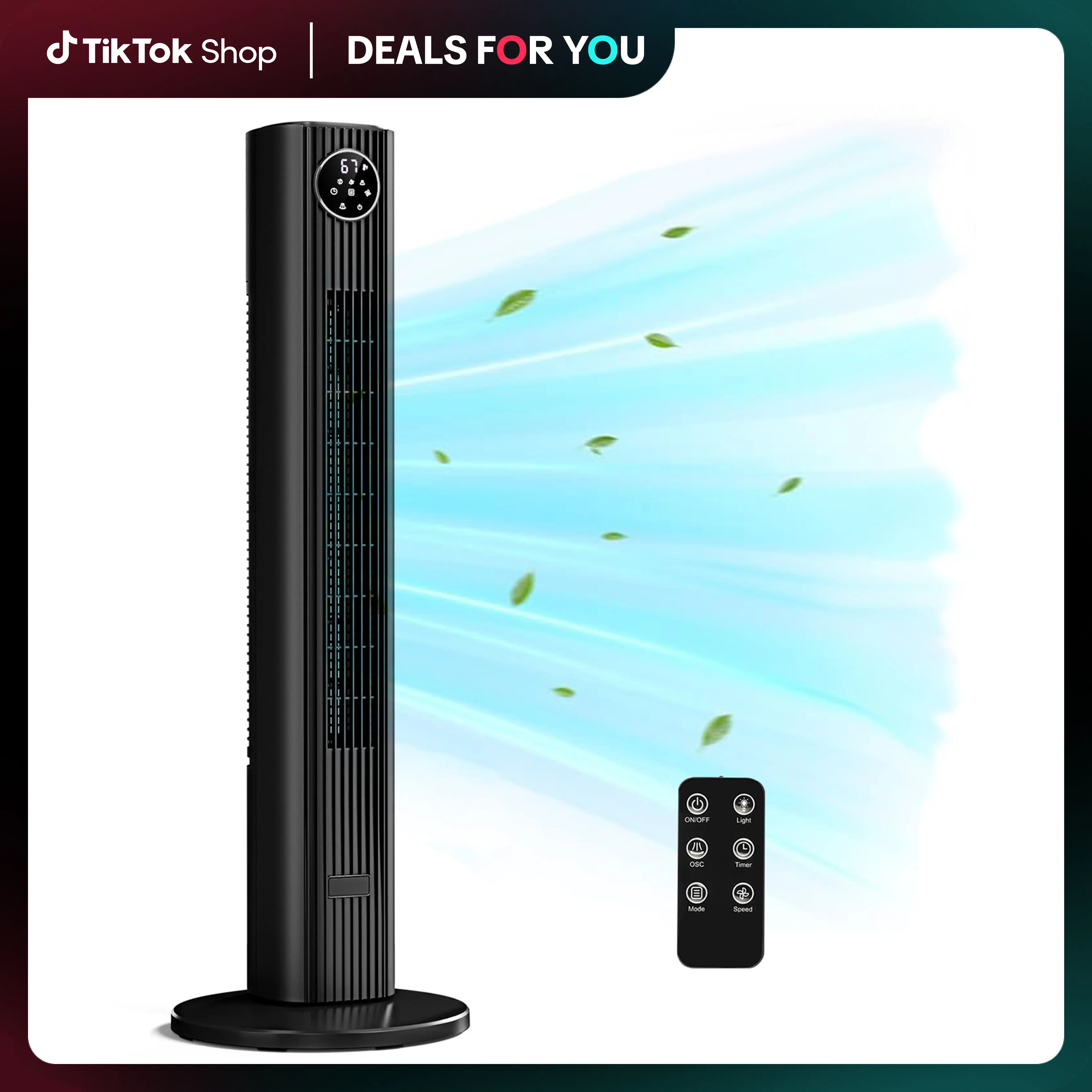【DealsForYouDays】ZAFRO Tower Fan for Bedroom, 90° Oscillating Fan with 12H Timer, 37”Standing Fans with Remote, Bladeless Fan with 4 Modes & 3 Speeds, Black