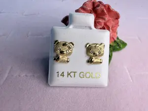 Cute teddy  bears 14k gold stud earrings