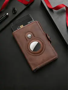 Men Wallet for Apple Airtag, RFID Blocking Card Holder, Pop Up Slide Metal Case, Business Bank Cardholder, Zip Coin Purse, Money Clip