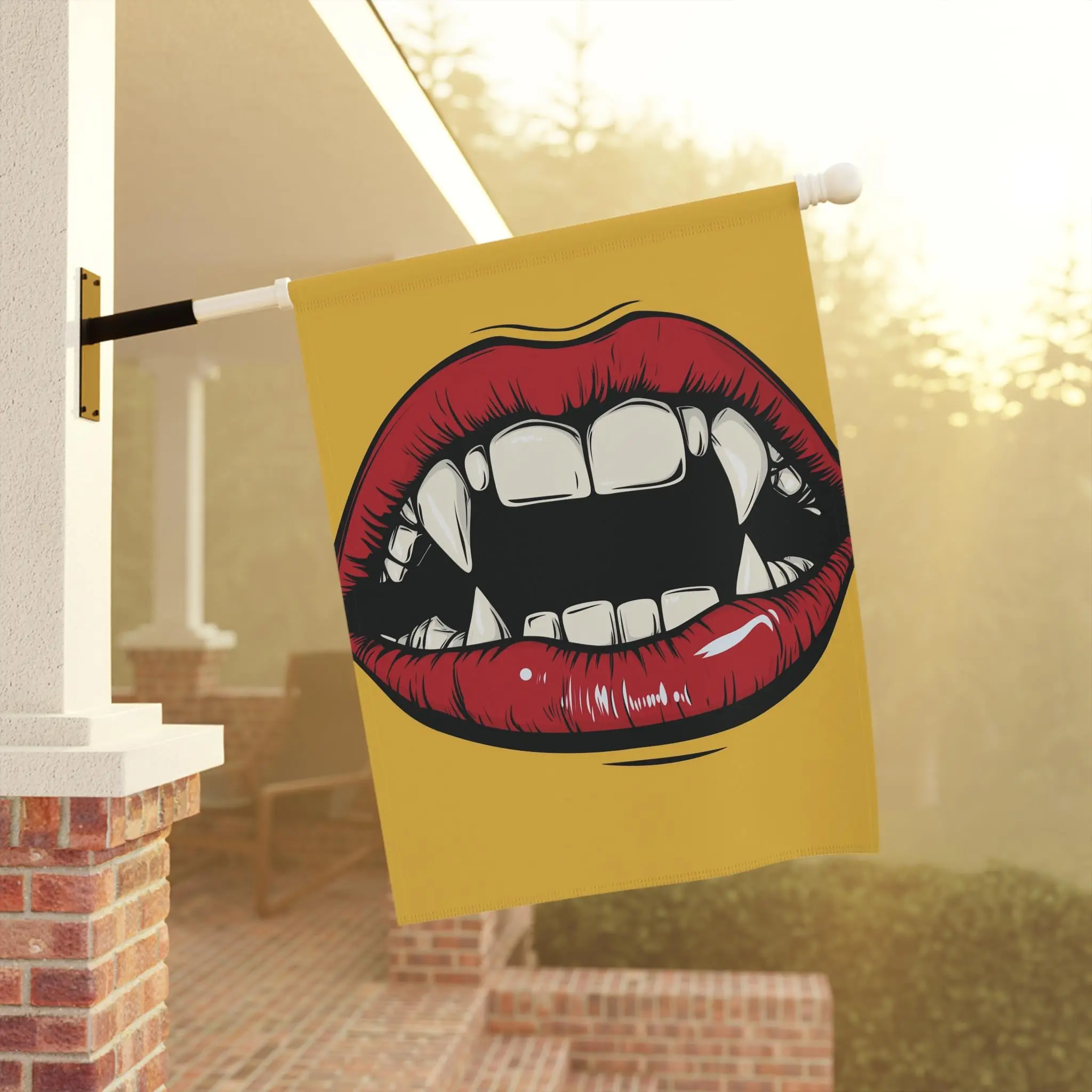Halloween Wall Banner Vampire Fangs Home Decor Gothic Garden flag - sp00ky House Sign Dracula Teeth Outdoor Pennant Halloween Party
