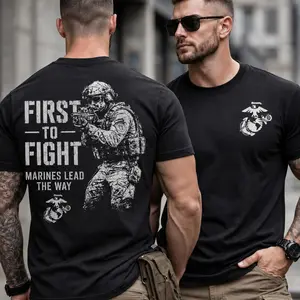 First To Fight Marines Lead The Way Shirt, USMC Military Graphic Tee, Marine Corps Pride T-Shirt, Veteran Patriotic Gift for Men
