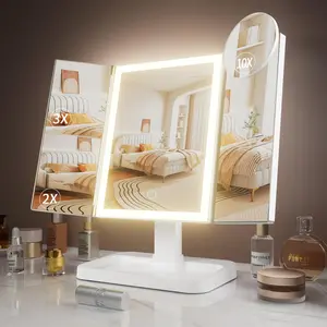 Makeup Mirror, Vanity Mirror with Lights, 2X/3X/10X Magnification, Touch Control, Trifold, Dual Power Supply, Gifts Mothers Day for Mom, Gifts for Women, Wife, Girls, Dorm Room Essentials mothersdaygift