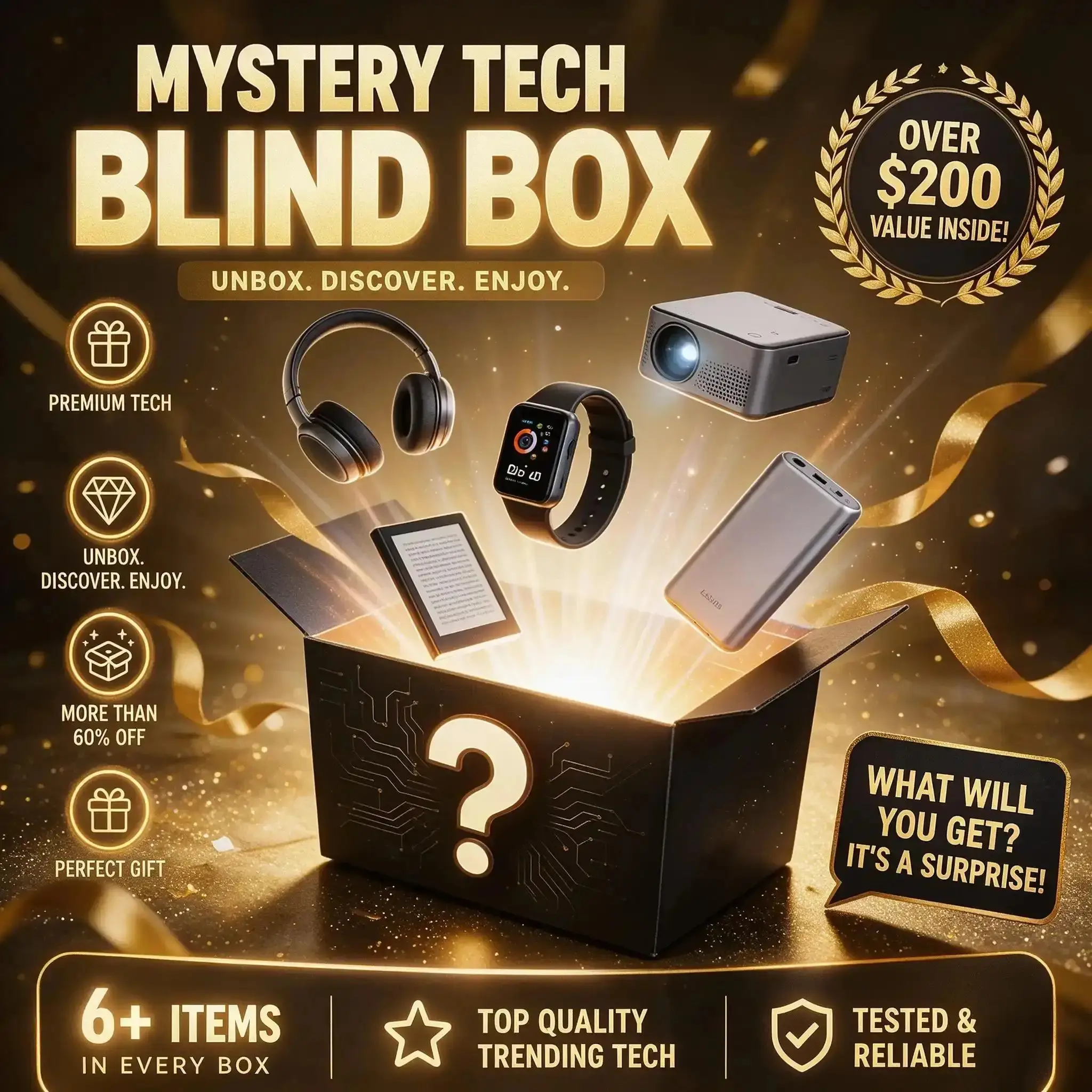 Lucky Tech Mystery Box – Unbox Random Notebook Computers, Earphones, Fast Chargers, Mechanical Keyboards & Useful 3C Items