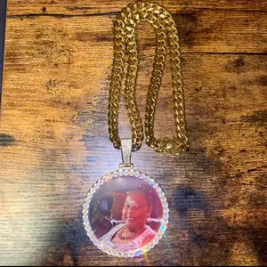 XL Oversized Pendant with Big Cuban Link Chain for Men - Fashion Accessory Non Tarnish Jewelry Heavyweight Gold Plated Photo Necklace