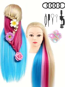 Professional Colored Hair Mannequin Head 26" - Hairdressing Training Tool with Practice Accessories
