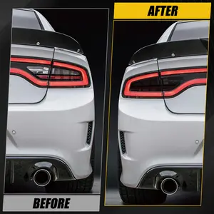 4PC Smoke Tint Vinyl Decals for Dodge Charger 2015- - Black Car Light & Taillight Tint Stickers, High-Quality Plastic Material, Perfect for Cusmizing Your Vehicle, Car Cusmization| Modern Car Design| Durable Vinyl, Christmas, gifts