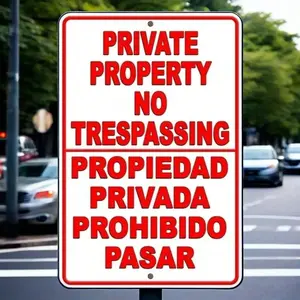 Aluminum No Trespassing Private Property Warning Sign Bilingual English Spanish Durable Alloy Metal for Indoor and Outdoor Use