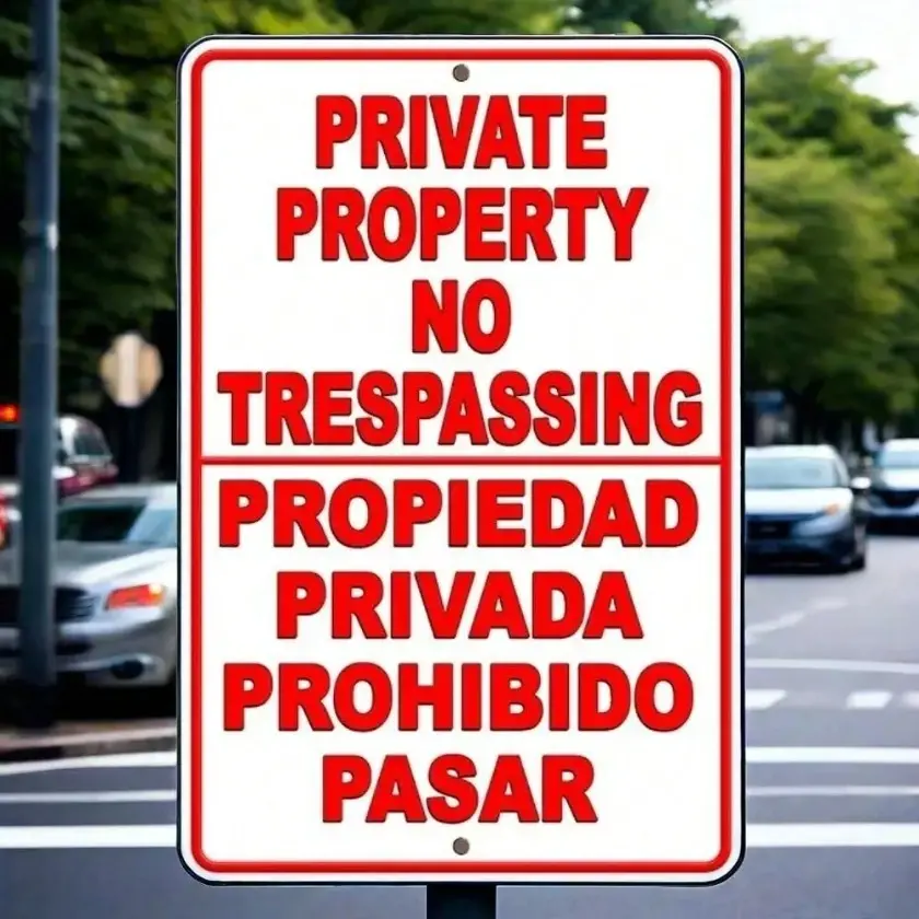 Aluminum No Trespassing Private Property Warning Sign Bilingual English Spanish Durable Alloy Metal for Indoor and Outdoor Use Yard Sign Garden Sign Porch Sign