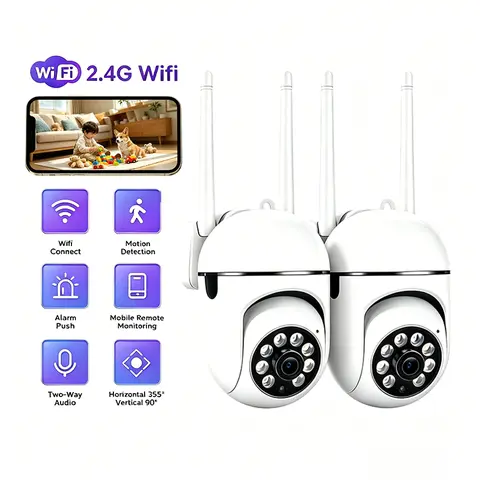 1080P FHD Wireless 360° PTZ Security Camera, USB Plug-In Home Surveillance Gadget with Cable Protection, Stable Connection, Color Night Vision, Motion Tracking, 2-Way Audio, Siren, Easy Installation, Remote Monitoring for Pets, Smart Home Gadgets