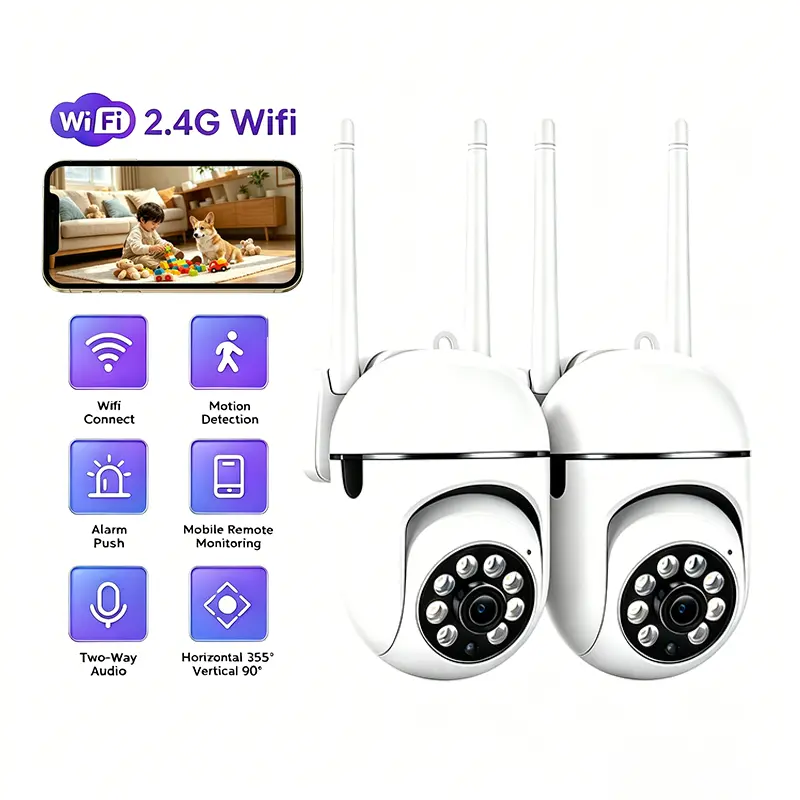 [DealsforYouDays] 2PCS Pet/Baby Monitor Camera, camera security 1080P FHD 360° PTZ, Cameras For Home Security, Color Night Vision, Motion Tracking, Two-Way Audio Siren, USB Plug-in for Home, Cable, Protection camara de seguridad, Connection, Remote