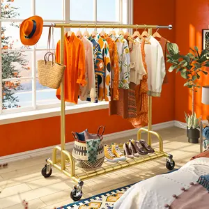 Raybee Heavy Duty Clothes Rack, Clothing Rack Load 220 LBS, Extendable Adjustable Portable Clothes Rack for Hanging Clothes, Metal Garment Rack with Sturdy Wheels  for Bedroom, Laundry Room, Commercial