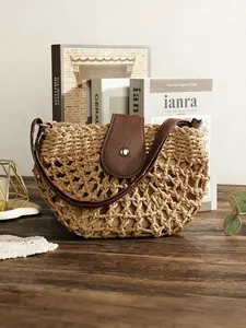 Women's Woven Straw Boho Style Crossbody Bag - Handmade Casual Beach Wallet