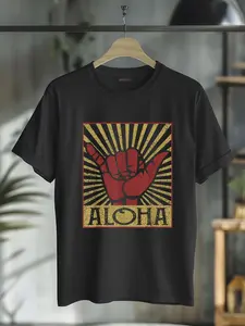 100% Cotton Aloha Hawaiian Hawaii Vintage Distressed Shaka Sign T-Shirt