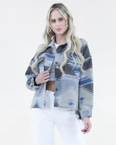 Southwestern Print Shacket w/ Front Pockets & Fray Trim - (S/M, L/XL)