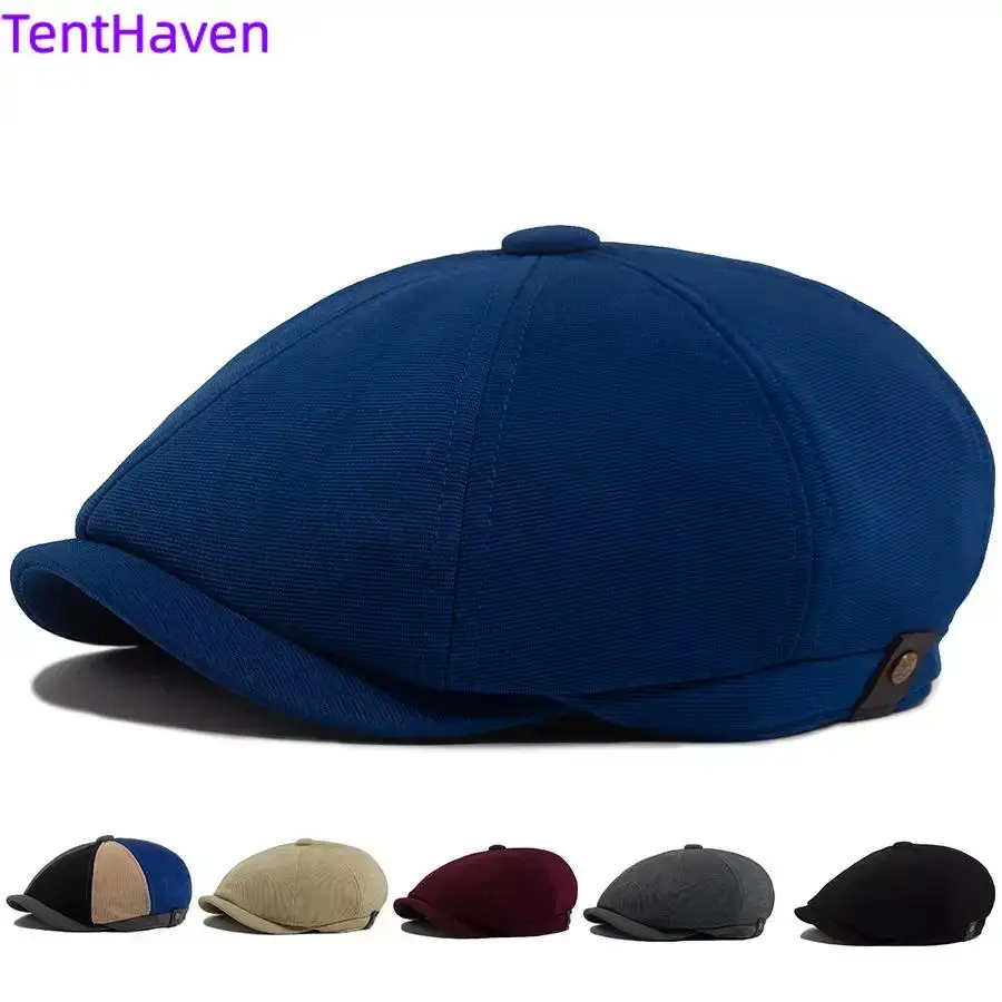 2026 color blocked American retro octagonal hat men's autumn and winter classic woolen beret women's British duckbill hat newsboy hat