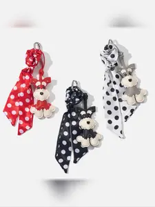 PU Leather Schnauzer Dog Charm Keychain, Sweet Polka Dot Bow Bag Decoration, Fashionable Hanging Accessory for Bags and Keys