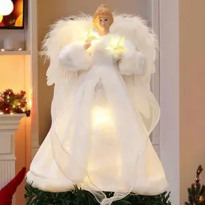 Christmas Angel Tree Topper, Tree Topper Angel with Lights, 8 Modes Christmas Tree Ornament with Timer, Battery Operated Lighted Treetop Ornaments Indoor Christmas Decorations
