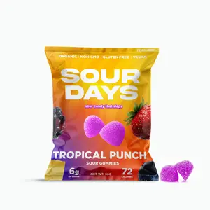 Sour Days Organic Sour Tropical Punch Gummies - Non-GMO, Gluten-Free, Vegan, Naturally Sweetened with Fruit Extracts, 72 Calories, 6g Sugar