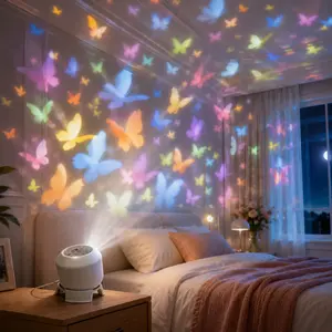 Butterfly Theme Dynamic Projection Lamp, USB Powered, 360° Rotation, Colorful Butterfly Light, Bedroom, Party Decor, Gift for Birthday, Mother's Day
