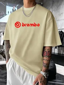 Brembo Print Summer New Loose Fit Casual Round Neck Short Sleeve T-Shirt, Breathable Fashion Graphic Top, Unisex Daily Wear Sports Shirt
