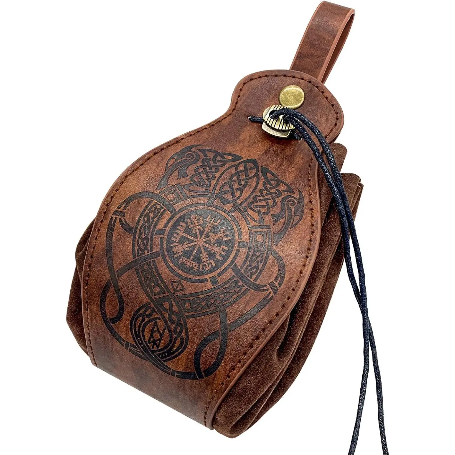 Medieval Faux Leather Pouch, Portable Drawstring Purse,  Belt Pouch  Bag For LARP Ren Faire