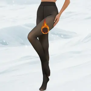 Mincib Women's Fleece Lined Tights Winter Warm Thermal Tights Fake Translucent Thick Pantyhose Super Stretchy Closed Foot 3 Shades Suitable for 23-68°F Womenswear Basic Black+Coffee Minimalist