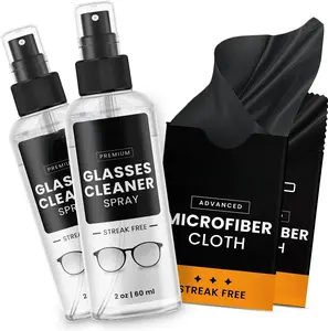 Glasses Cleaner Spray - Eyeglass Cleaner (No Streaks)| x2 Eye Glass Cleaners Spray + x2 Lens Cleaner Microfiber Cleaning Cloth, Glasses Cleaning Kit Eye Glasses Cleaner Spray & Cloth - 4oz(2ozx2)